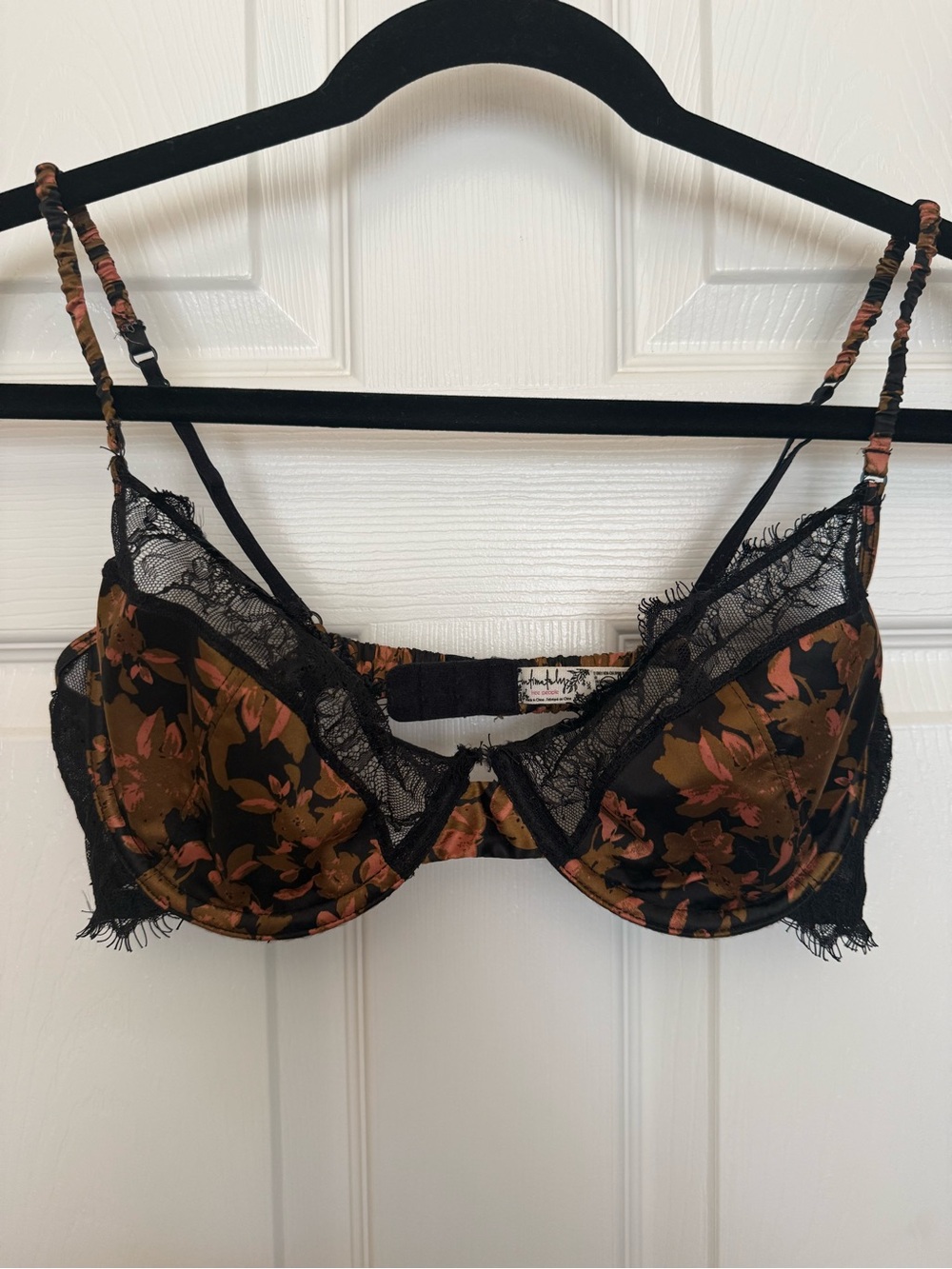 Free People Intimately Floral Satin Underwire Bra in Black and Brown Rust